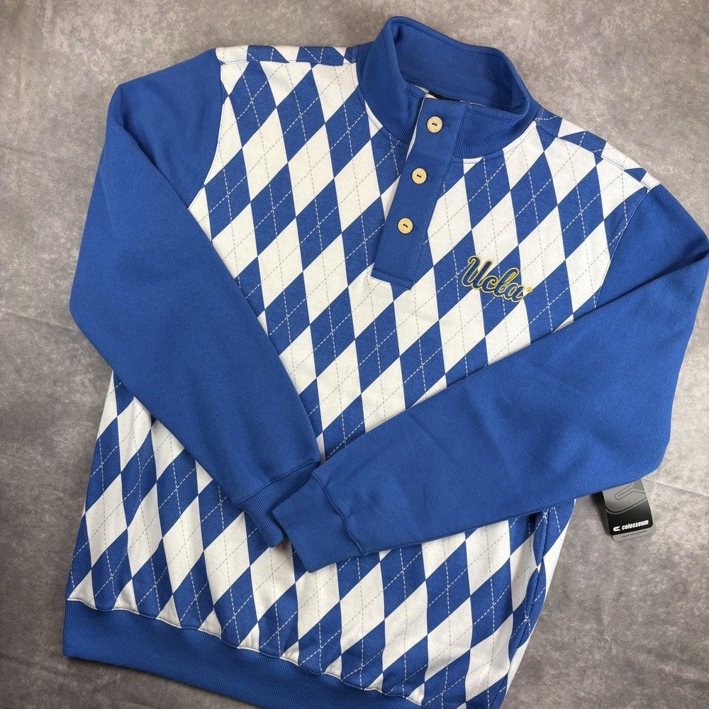 California UCLA Bruins Sweater Mens L Blue Argyle Crew Neck Sweatshirt Rare NEW